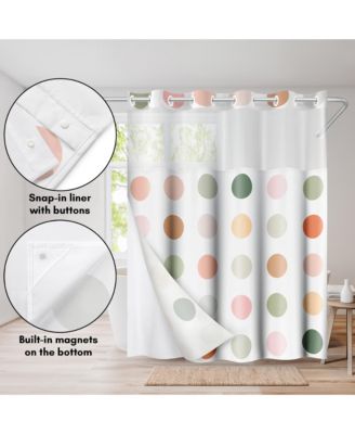 Hookless Polka Dot Shower Curtain with Sheer Panel, Snap-In Liner & Grommets, 72" x 75"