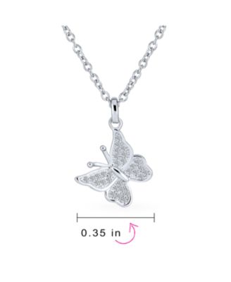 Mini Petite Tiny Clear Cubic Zirconia Micro Pave CZ Garden Insect Butterfly Pendant Necklace .925 Sterling Silver