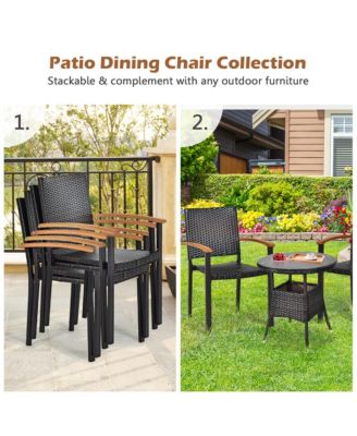 2PCS Stackable Patio Wicker Dining Chair Rattan Armchair Outdoor Yard