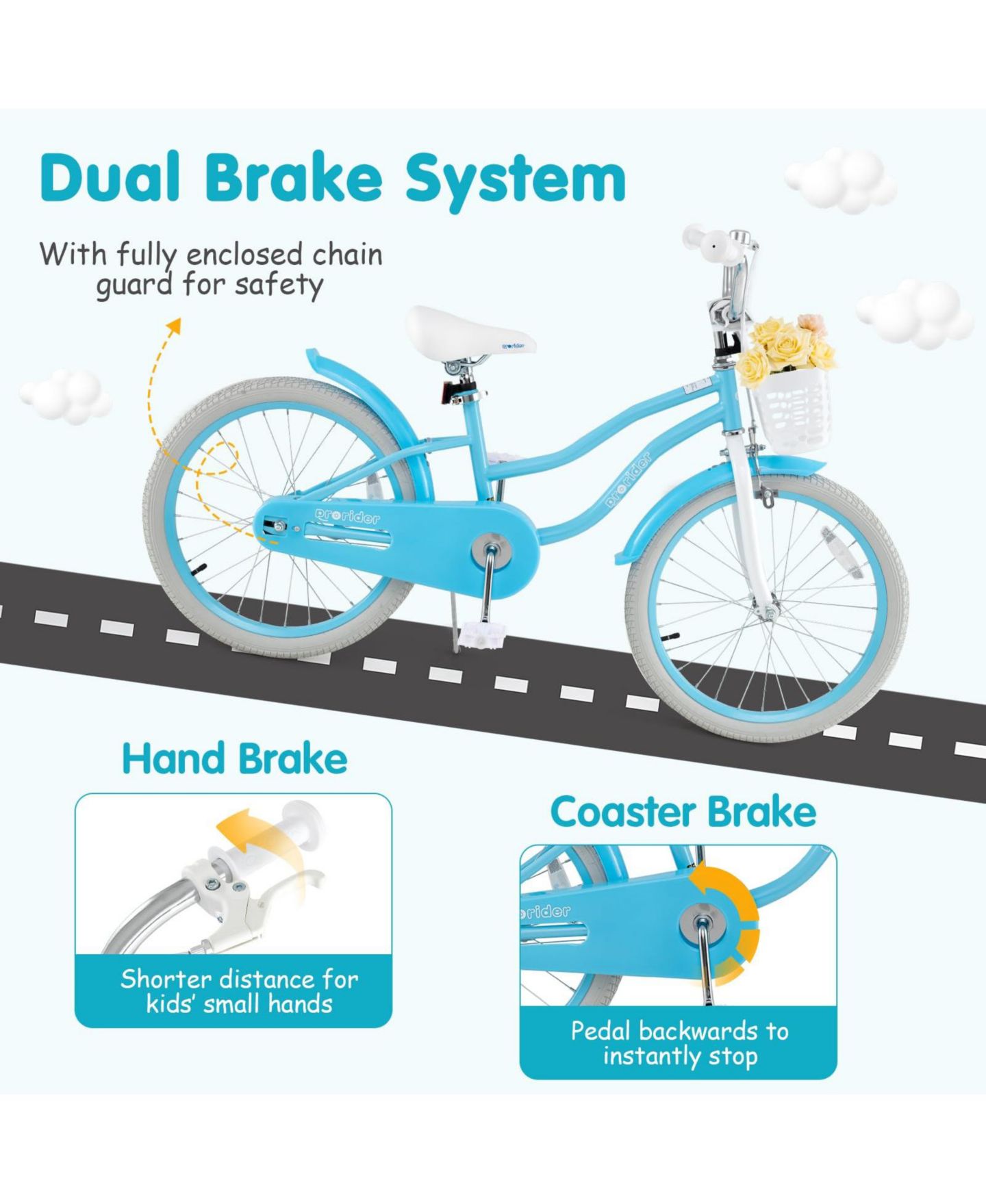 Детская игрушка Mecale 20 Inch Kids' Bike with Dual Brake System and Adjustable Seat, Ages 3-8, цвет: Синий — фото 4