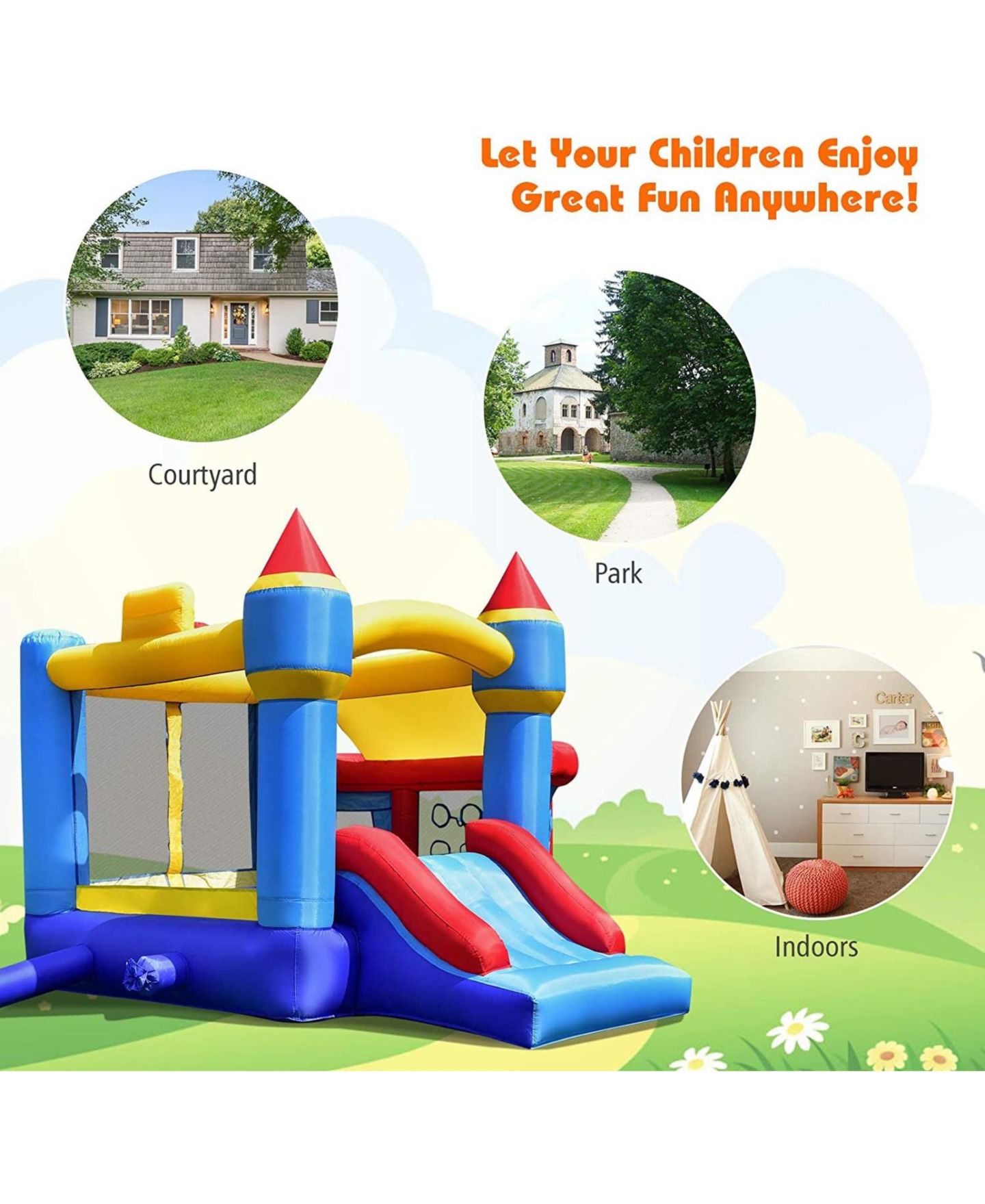 Детская игрушка Mecale Castle Slide Inflatable Bounce House with Ball Pit and Basketball Hoop, цвет: Синий — фото 5