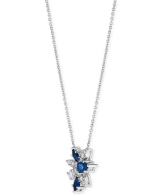 Sapphire (1-1/6 ct. t.w.) & Diamond (1/3 ct. t.w.) Mixed Cut Cluster 17" Pendant Necklace in 14k White Gold