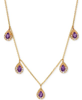 Macy's - Amethyst (1 ct. t.w.) & Diamond (1/3 ct. t.w.) Pear Drop 17" Collar Necklace in 14k Gold