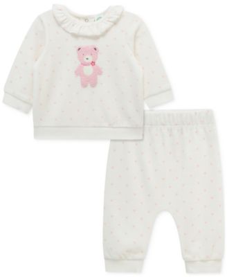 Little Me - Baby Girls Sweet Bear Velour Top & Jogger Pants, 2 Piece Set