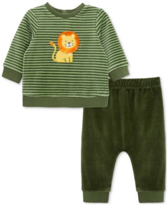 Little Me - Baby Boys Lion Stripe Velour Sweatshirt & Jogger Pants, 2 Piece Set