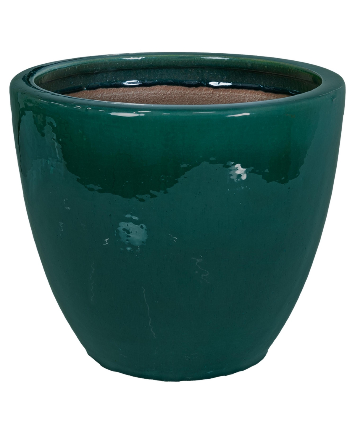 Resort Outdoor/Indoor High-Fired Glazed Uv- and Frost-Resistant Ceramic Flower Pot Planter with Drainage Holes - Dark green