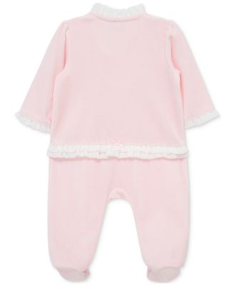 Baby Girls Flowers Velour Footed Coverall