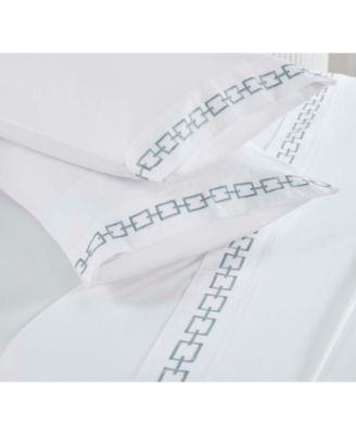 Chain Links Cotton Embroidered Deep Pocket Bed Sheet Set, Queen