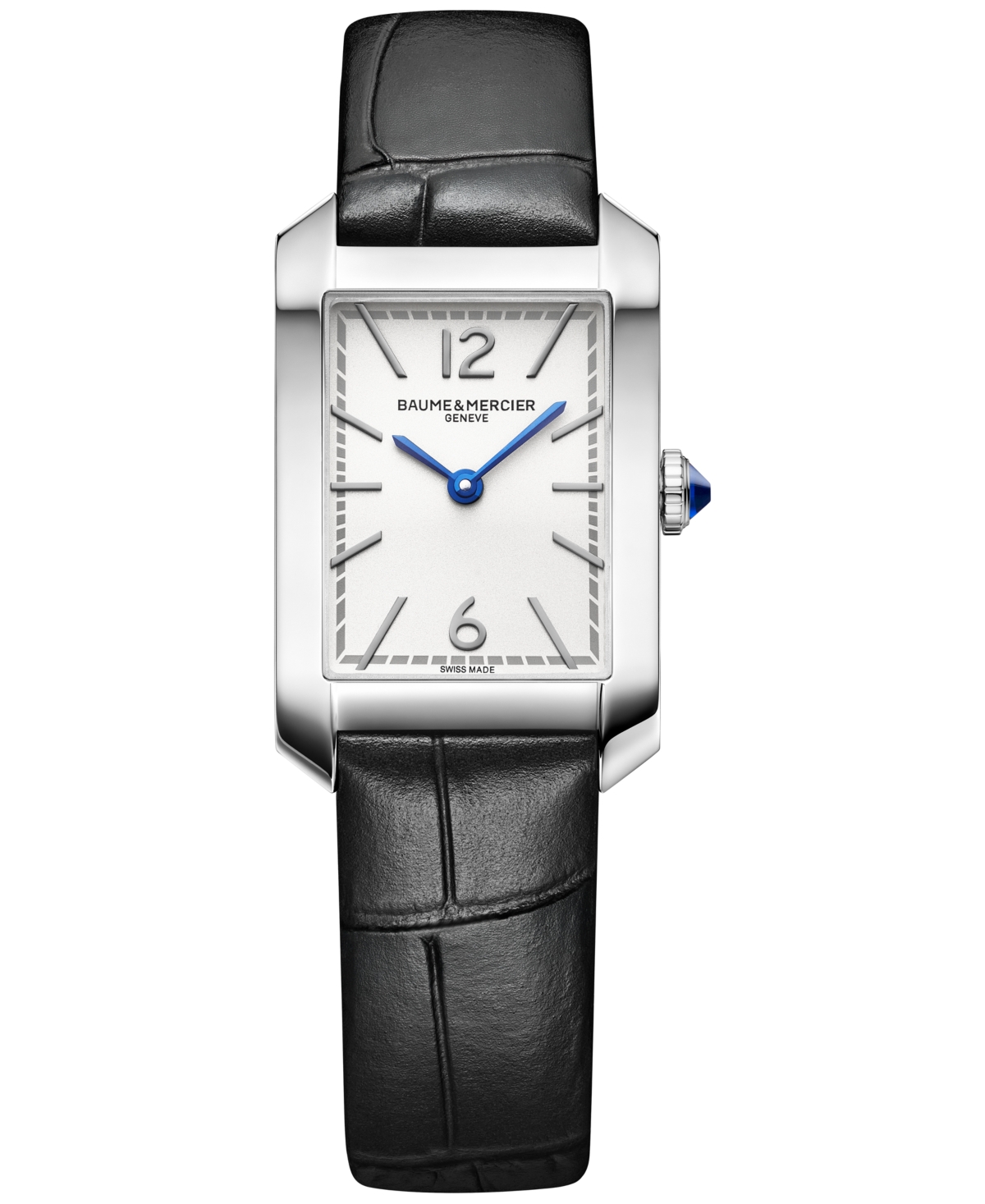Women's Swiss Hampton Black Leather Strap Watch 35x22mm - White