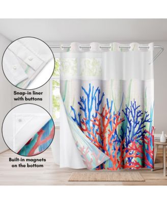 Hookless Coastal Shower Curtain with Sheer Panel, Snap-In Liner & Grommets, 72" x 75"