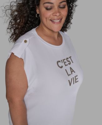 Plus Size C'est La Vie Extended-Shoulder Top