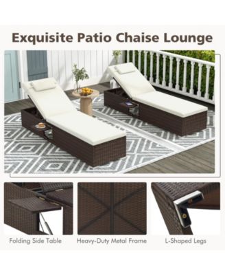 Patio Chaise Lounge Set of 2 with Backrest Seat Cushion and Headrest