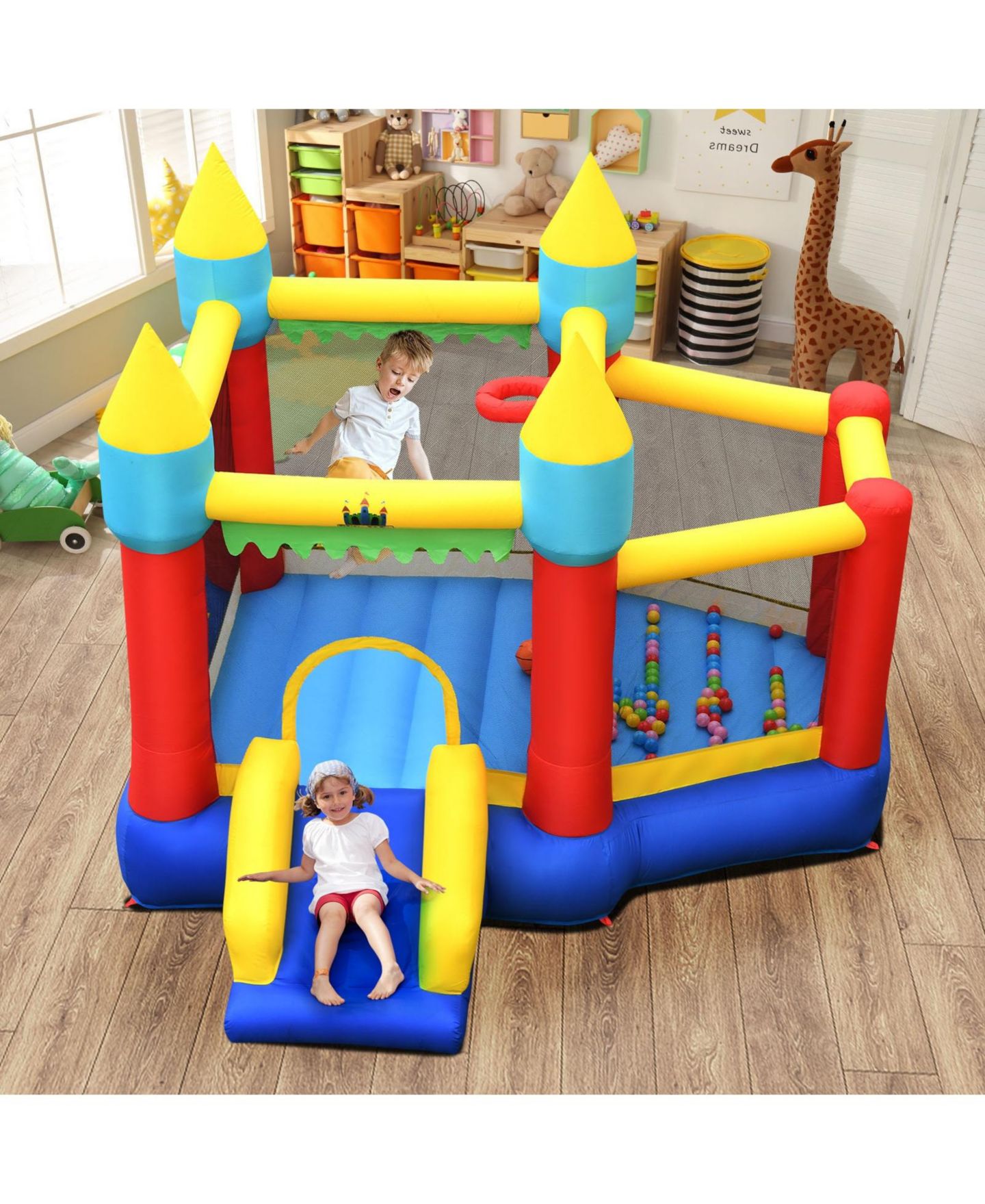 Детская игрушка Mecale Inflatable Bouncer with Slide and Basketball Hoop, 118.5"L x 112"W x 100"H, Oxford Fabric, Accommodates up to 3 Kids, Ages 3+, цвет: Красный — фото 2