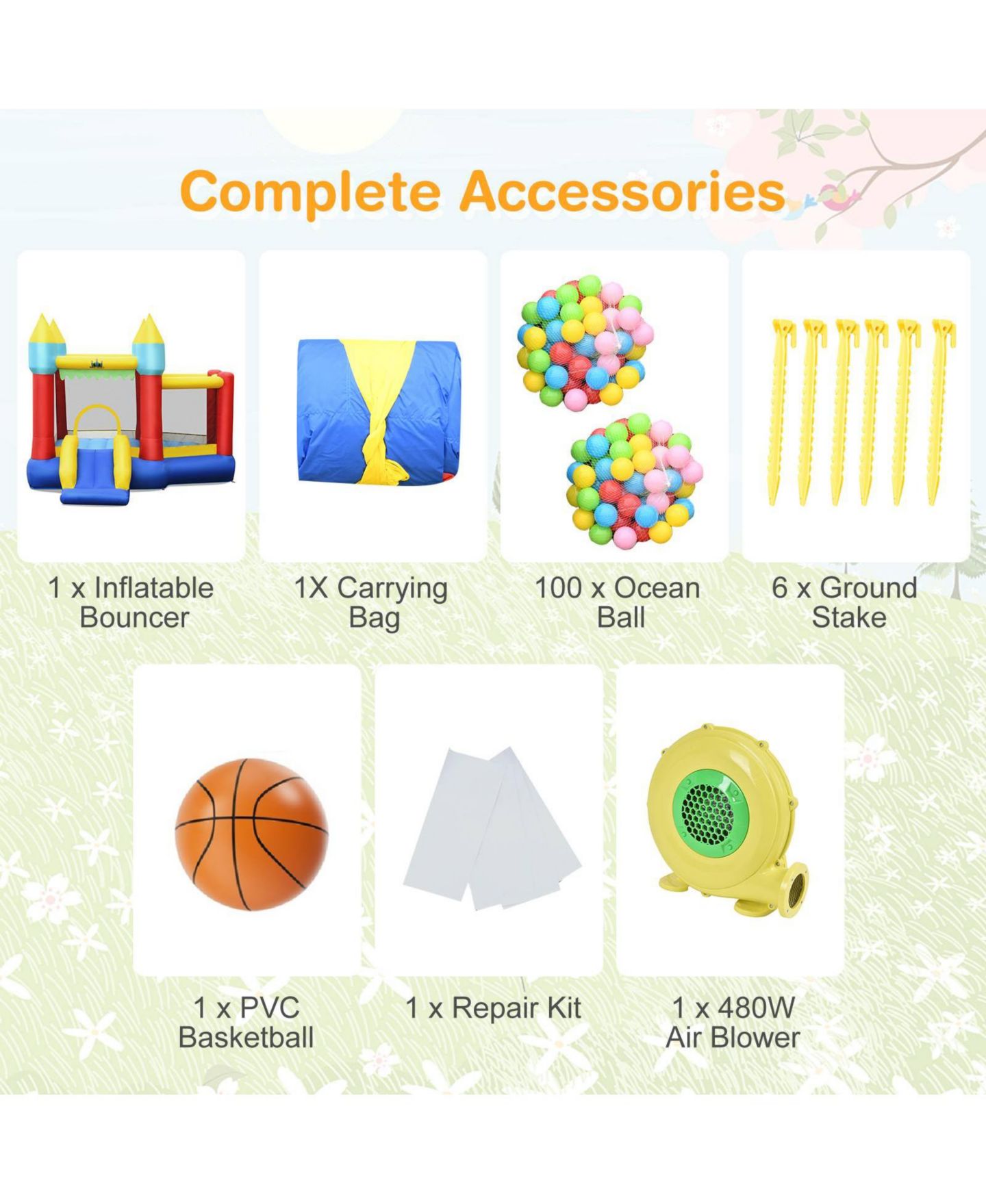 Детская игрушка Mecale Inflatable Bouncer with Slide and Basketball Hoop, 118.5"L x 112"W x 100"H, Oxford Fabric, Accommodates up to 3 Kids, Ages 3+, цвет: Красный — фото 10