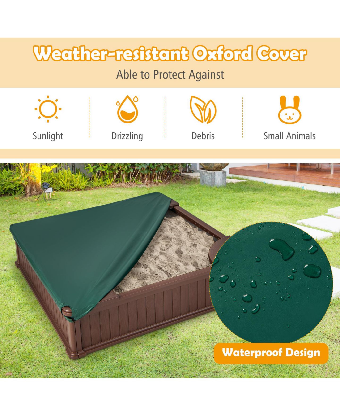 Детская игрушка Mecale Kids Outdoor Sandbox with Oxford Cover and 4 Corner Seats, цвет: Коричневый — фото 5