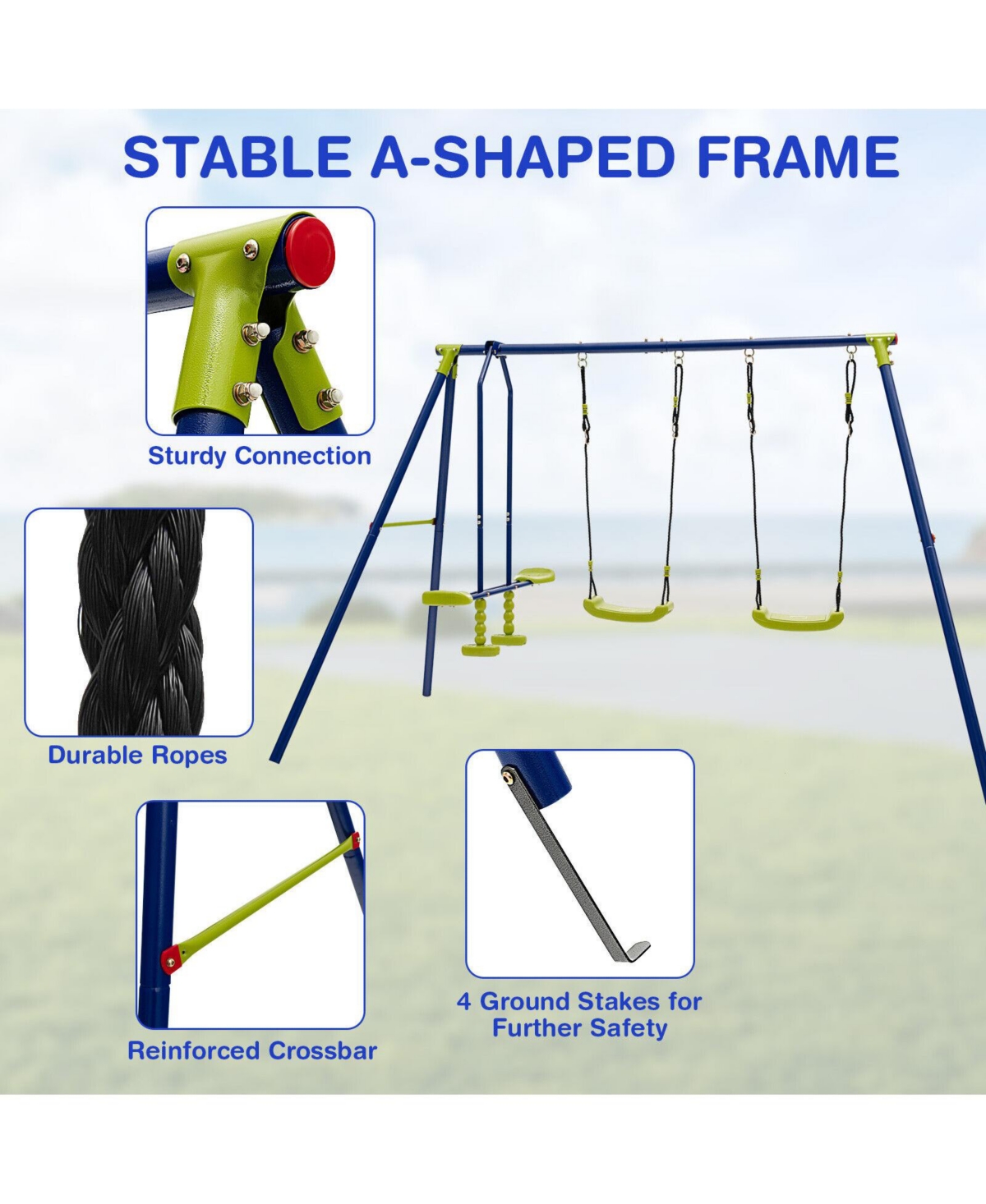 440 Pounds Kids Swing Set with Two Swings and One Glider
