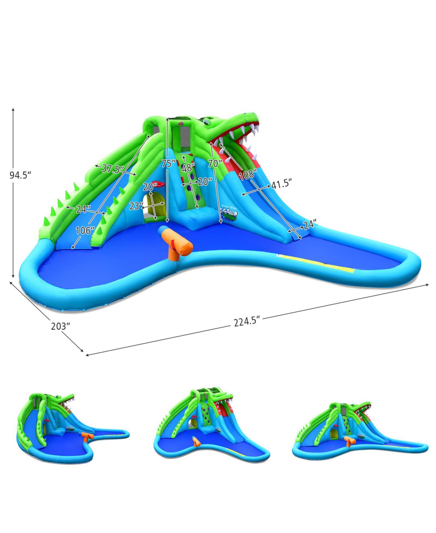 Детская игрушка Mecale Inflatable Crocodile Style Water Slide Upgraded Kids Bounce Castle with 680W Blower, цвет: Синий — фото 4