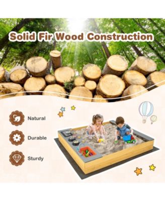 Wooden Sandbox Kids Sand Pit with Kitchen Playset Accessories for 3-8 Years Old