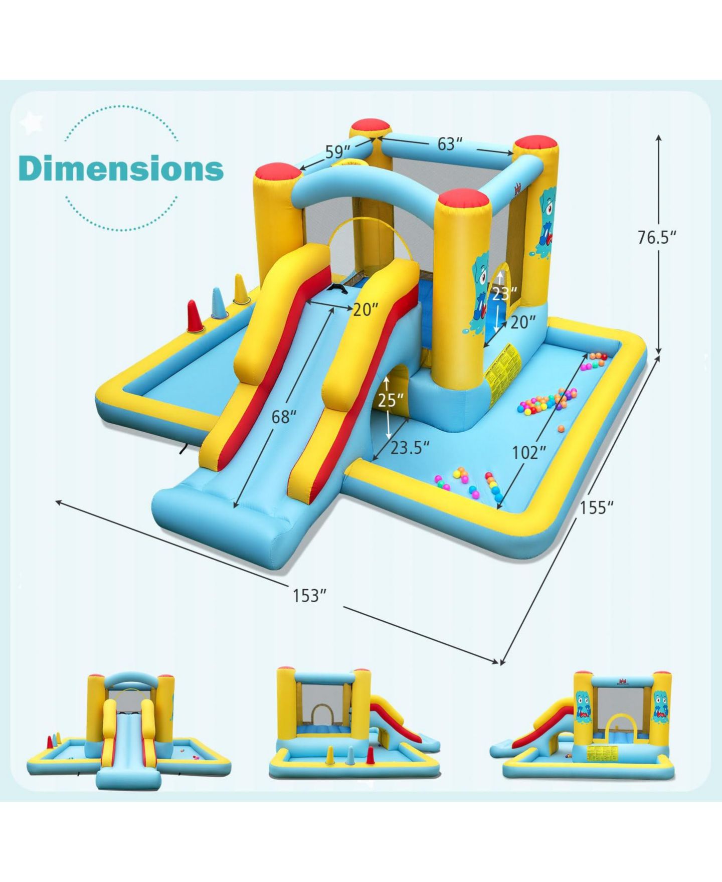 Детская игрушка Mecale 7-in-1 Bouncy Castle Inflatable Bounce House with Slide, 200 lbs Capacity, Ages 3+, цвет: Синий — фото 4