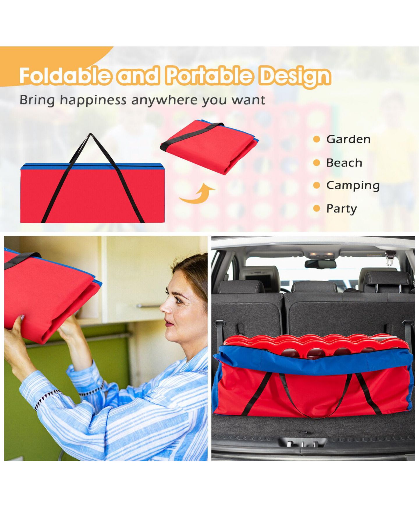 Детские игрушки Mecale 4 in a Row Game Carry Storage Bag with Durable Zipper, цвет: Красный — фото 5