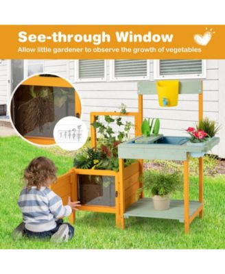 Kids Outdoor Potting Bench with See-Through Window