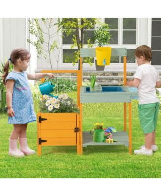 Kids Outdoor Potting Bench with See-Through Window