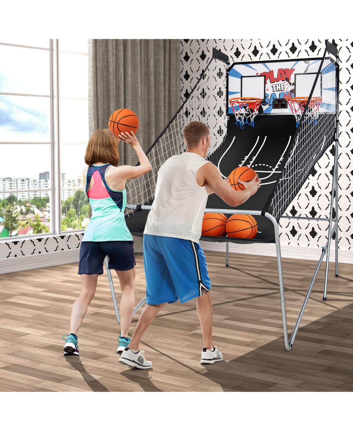 Детская игрушка Mecale Indoor Double Electronic Basketball Game with 4 Balls, цвет: Чёрный — фото 2