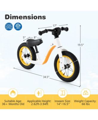 12-Inch Balance Bike with Adjustable Seat and Rotatable Handlebar for Over 36 Months Old