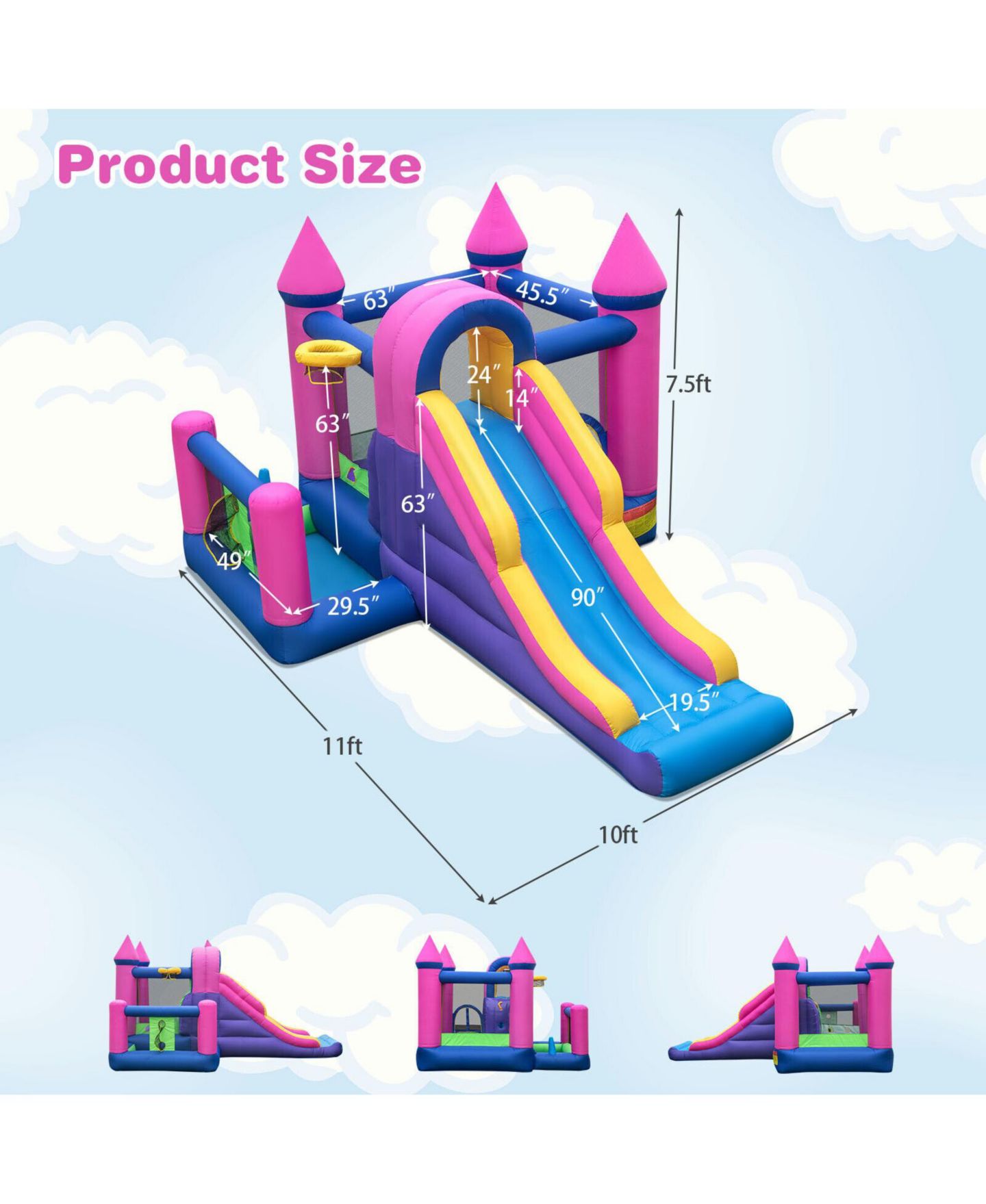 Детская игрушка Mecale 7-in-1 Inflatable Bounce House with Long Slide, 11' x 10', Accommodates 3 Kids, Ages 3-10, цвет: Фиолетовый — фото 2