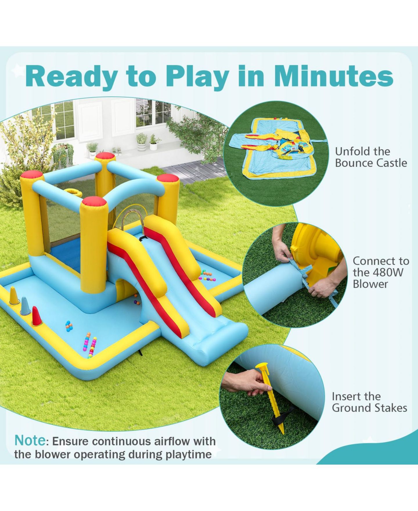 Детская игрушка Mecale 7-in-1 Bouncy Castle with Slide Bounce House, 200 Lb. Capacity, Ages 3+, цвет: Синий — фото 5