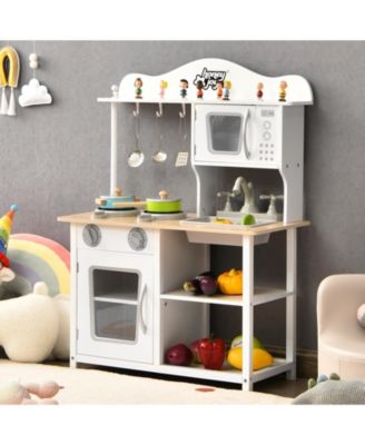 Wooden Pretend Play Kitchen Set for Kids with Accessories and Sink