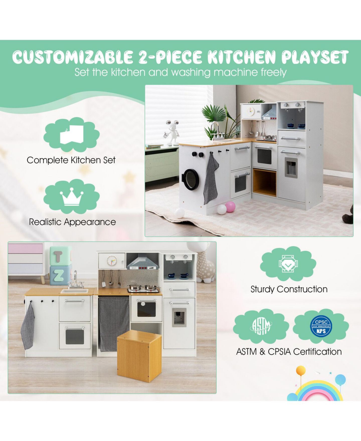 Детский игровой набор Mecale Kitchen Light and Sound 2-Piece Playset, Ages 3+, цвет: Белый — фото 7