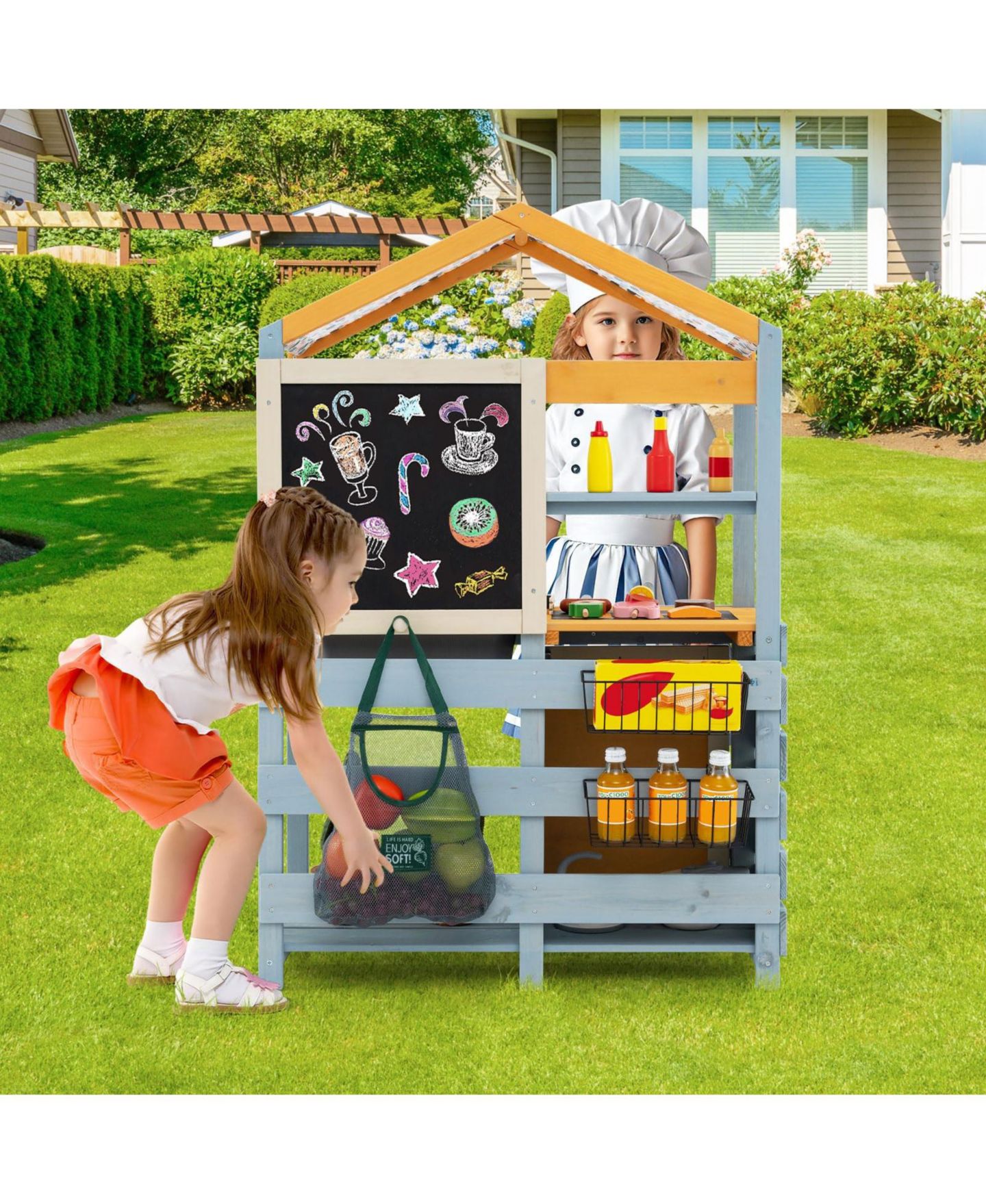 Детский игровой набор Mecale Double-Sided Mud Kitchen 2-in-1 Playset, Ages 3+, цвет: Серый — фото 2