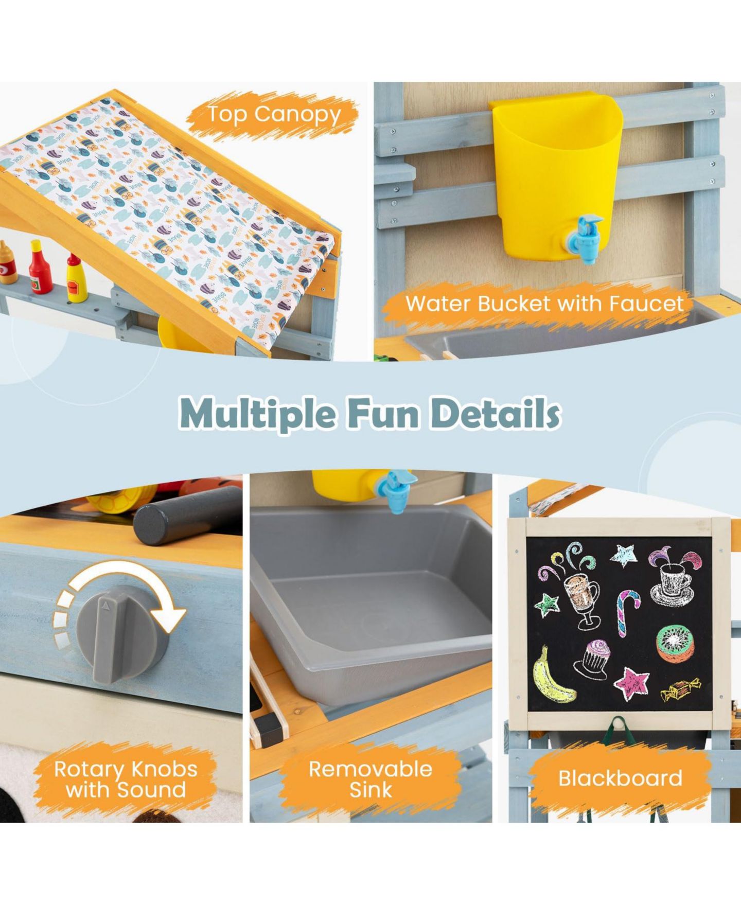 Детский игровой набор Mecale Double-Sided Mud Kitchen 2-in-1 Playset, Ages 3+, цвет: Серый — фото 6
