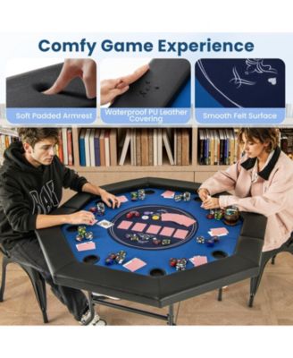 48 Inches Foldable Poker Table with Padded Rails and Cup Holders