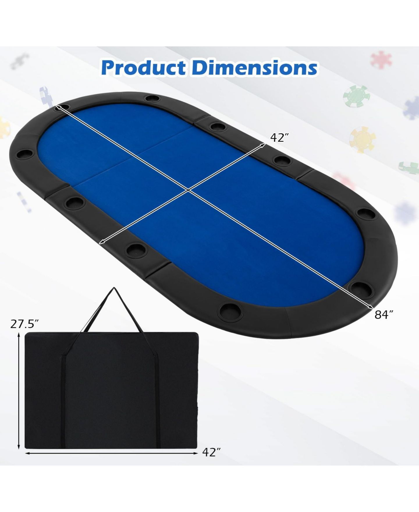 Детские игрушки Mecale 84" x 42" 10-Player Foldable Padded Poker Table Top, Ages 14+, цвет: Синий — фото 2
