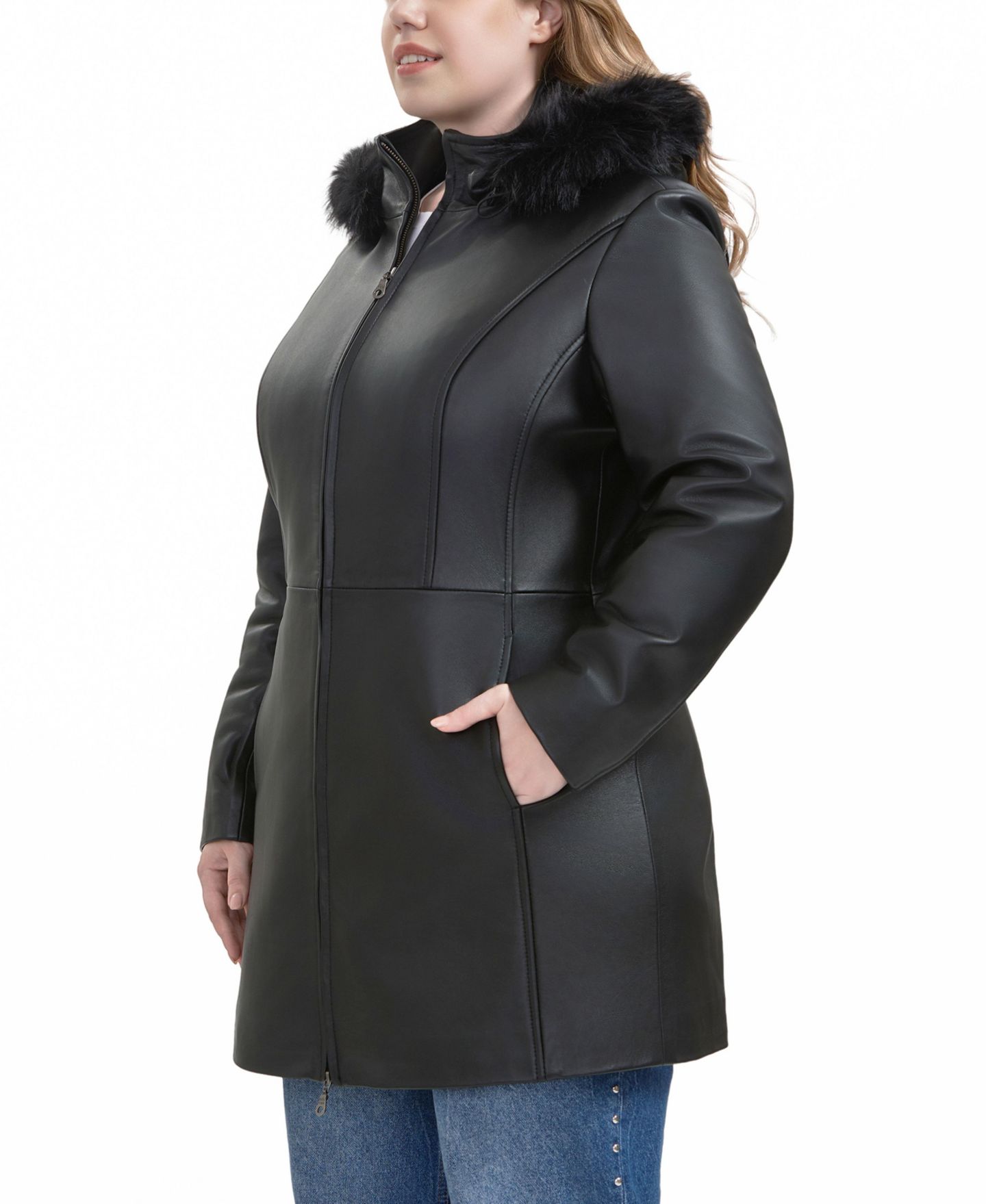 Женская куртка BGSD Plus Size Greta Leather Parka, цвет: Чёрный — фото 6