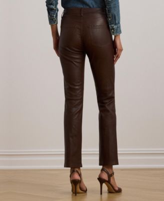 Women's High-Rise Lambskin Straight Ankle Pants