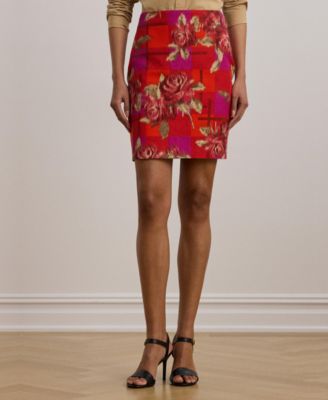 Women's Floral Linen-Cotton Pencil Miniskirt