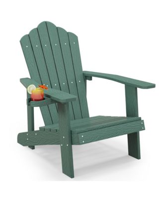 Patio HIPS Outdoor Weather Resistant Slatted Chair Adirondack Chair w/ Cup Holder