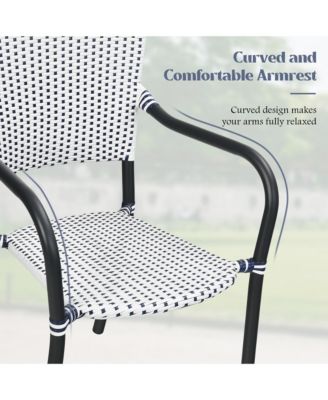 Set of 4 Patio Rattan Dining Chairs Stackable Armrest No Assembly