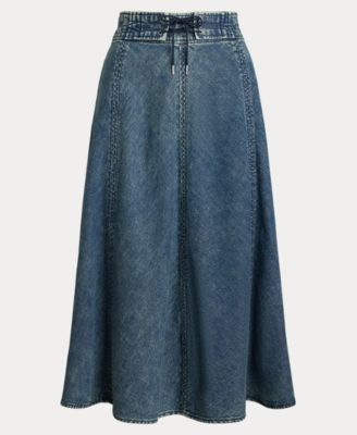 Women's Denim Drawcord Midi Skirt