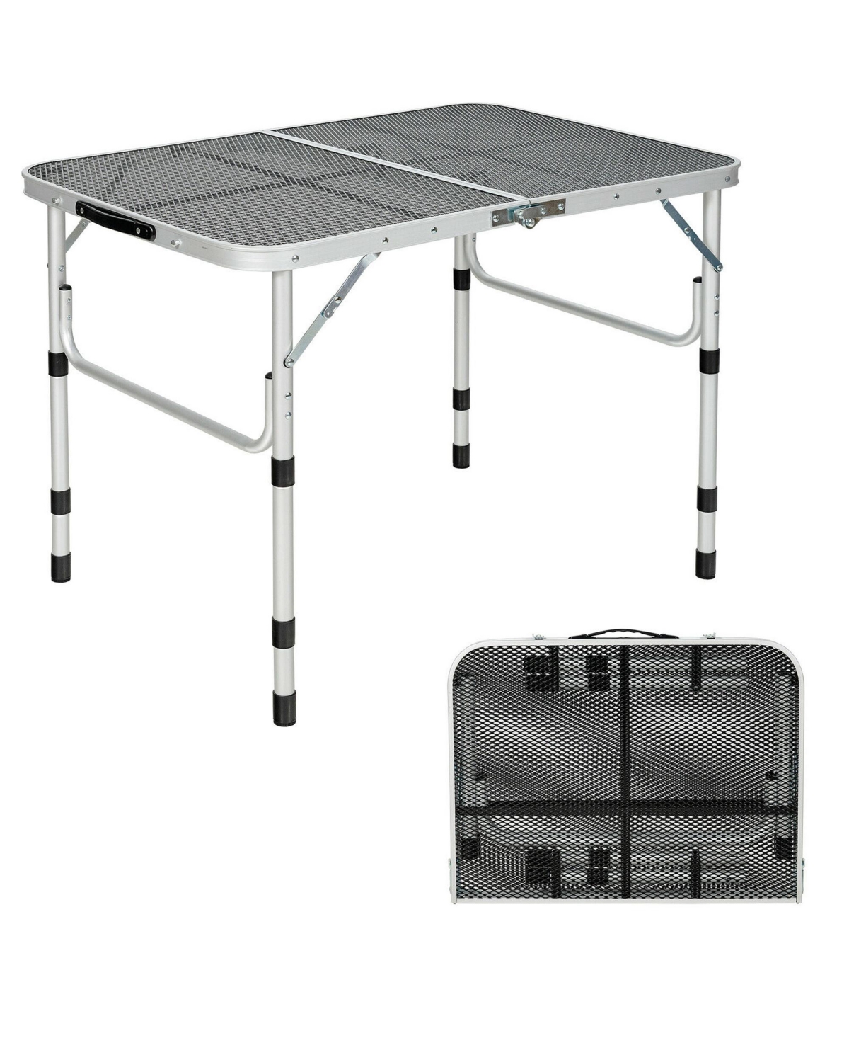 Folding Grill Table for Camping Lightweight Aluminum Metal Grill Stand Table - Silver