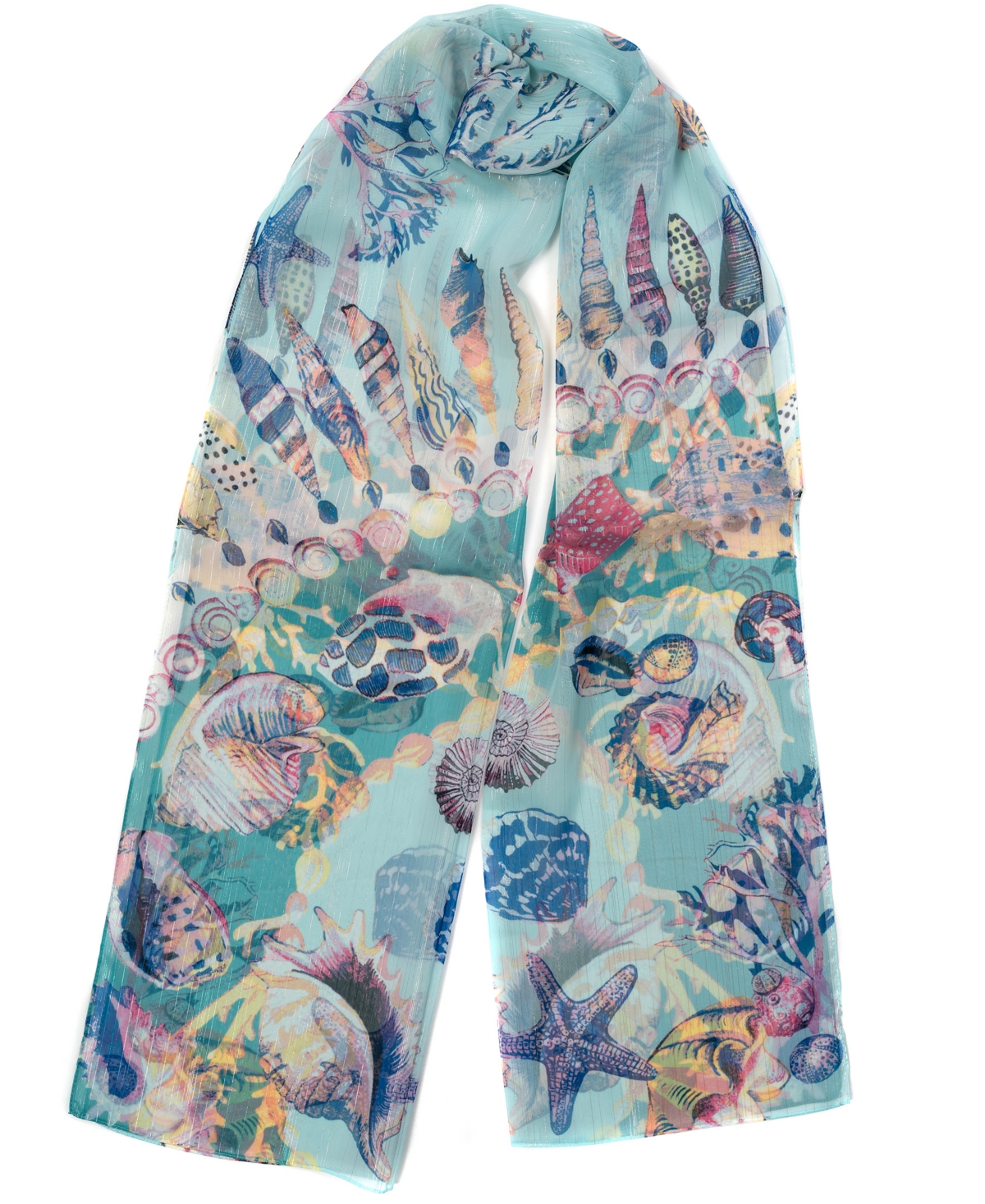 Shell Print Oblong Scarf - Aqua Multi