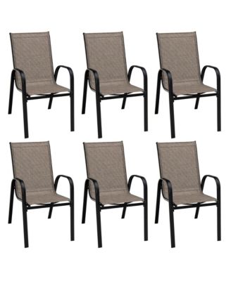 7PCS Patio Dining Furniture Set w/ 6 Stackable Armchairs & Umbrella Hole