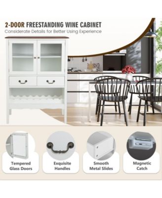 2-Door Liquor Coffee Bar Cabinet Freestanding Buffet Sideboard Wine Rack Drawers