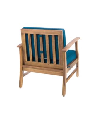 Acacia Wood Outdoor Lounge Chair with Blue Cushions