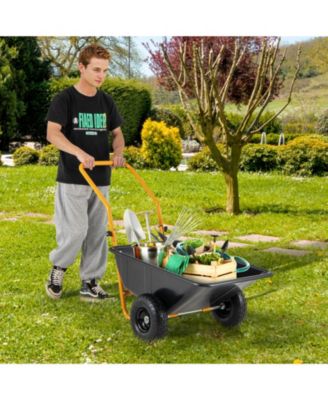 Dual-Wheel Wheelbarrow Garden Utility Cart with Pneumatic Tires-Black