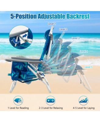 2 Pieces Folding Backpack Beach Chair with Pillow-Peacock Blue