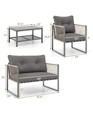 4 Pieces Outdoor PE Rattan Conversation Sofa Set with Cushions